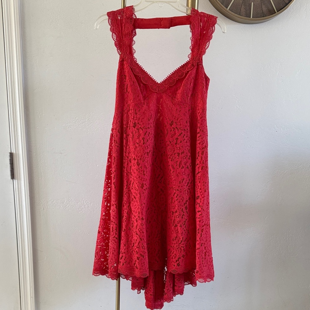 Free People Red Lace High-Low Dress 2 XS